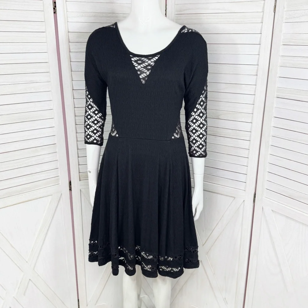 Free People To The Point Lace Cutouts Stretch Skater Dress Black Small Gothic - Picture 1 of 14